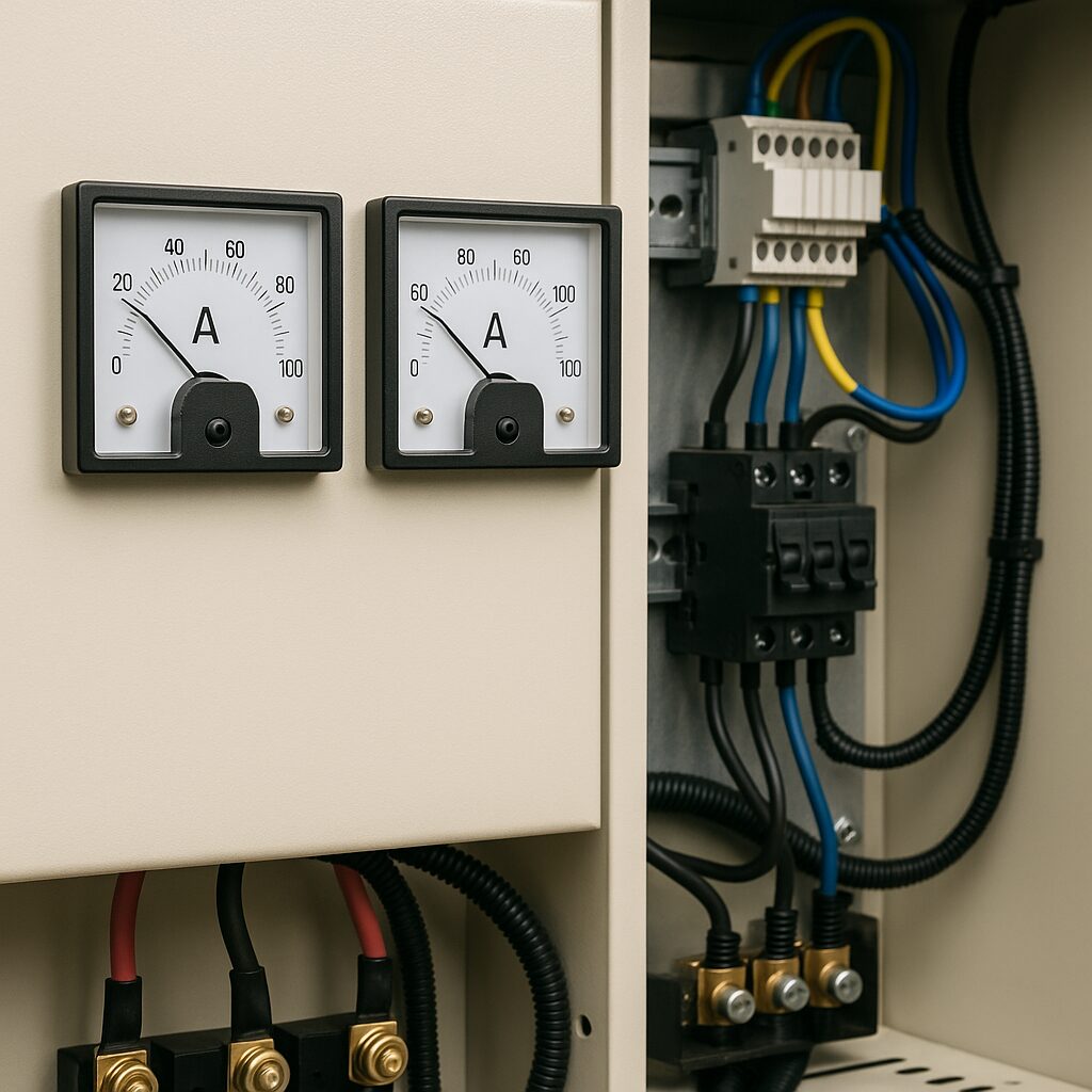 Amperomierze panelowe – zastosowanie i montaż w szafach sterowniczych.