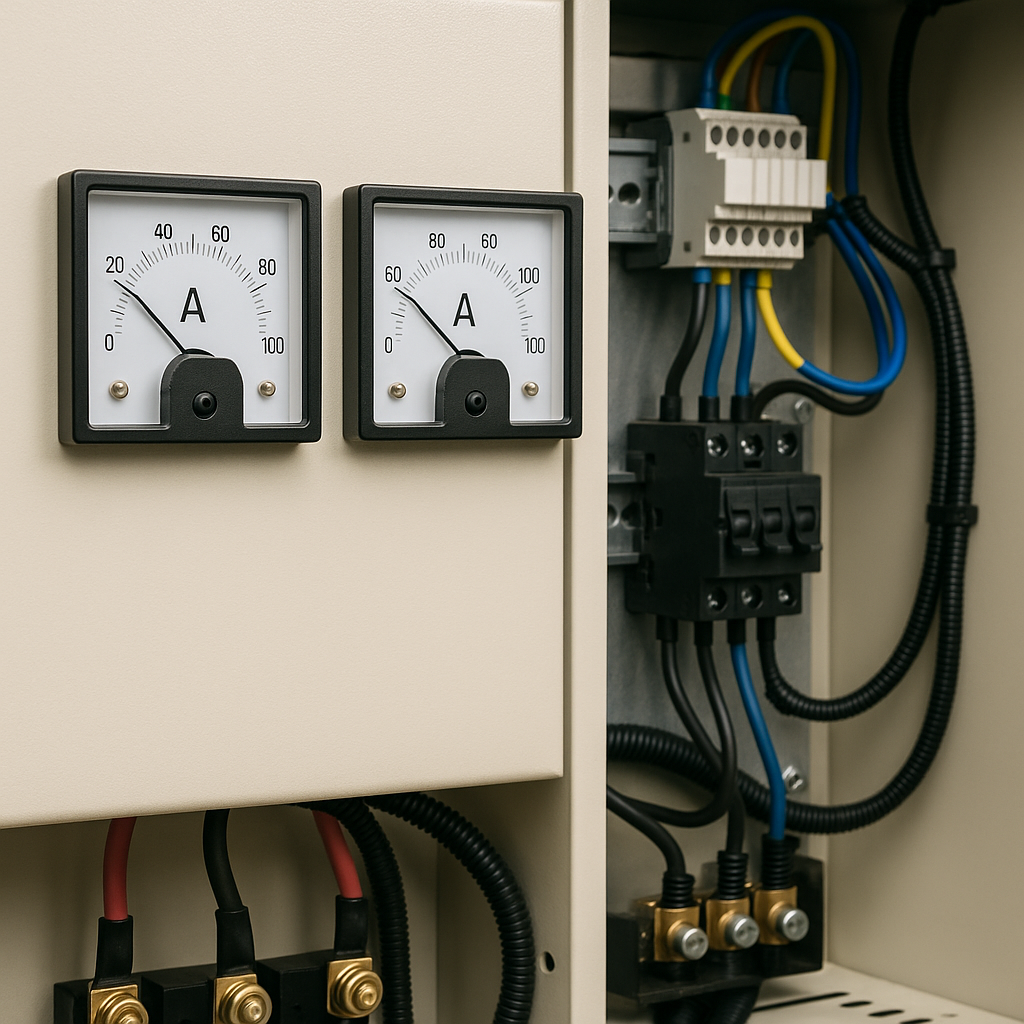 Amperomierze panelowe – zastosowanie i montaż w szafach sterowniczych.