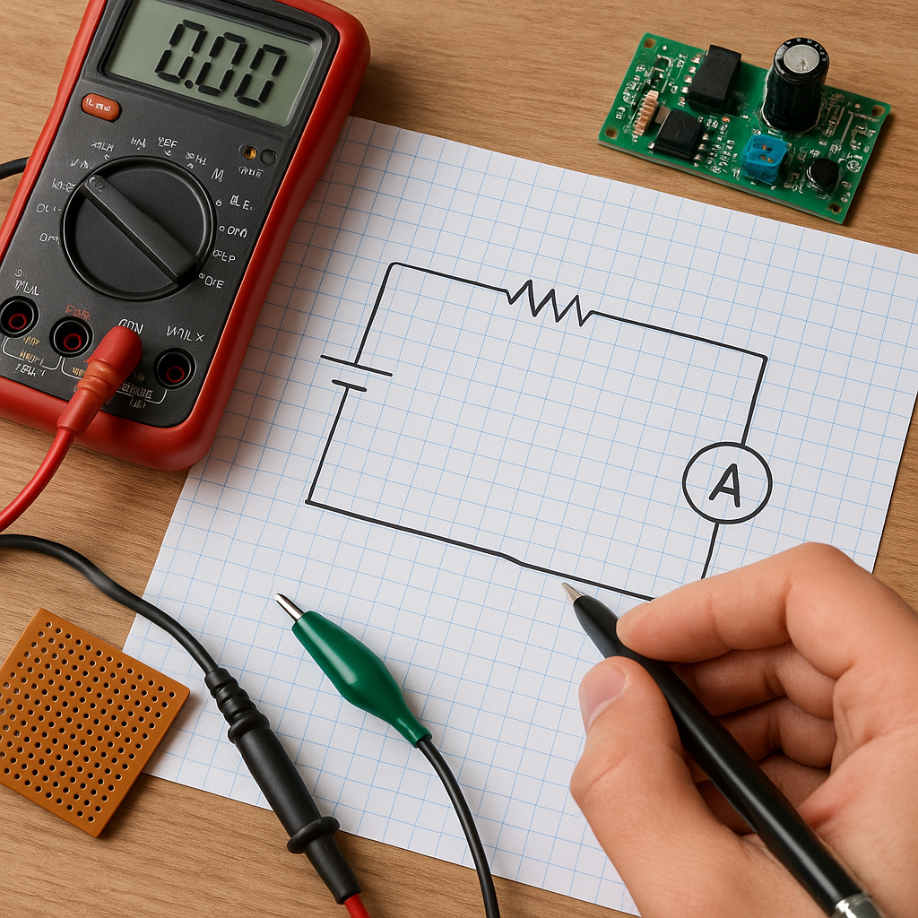 Jak zaprojektować obwód z wbudowanym amperomierzem.